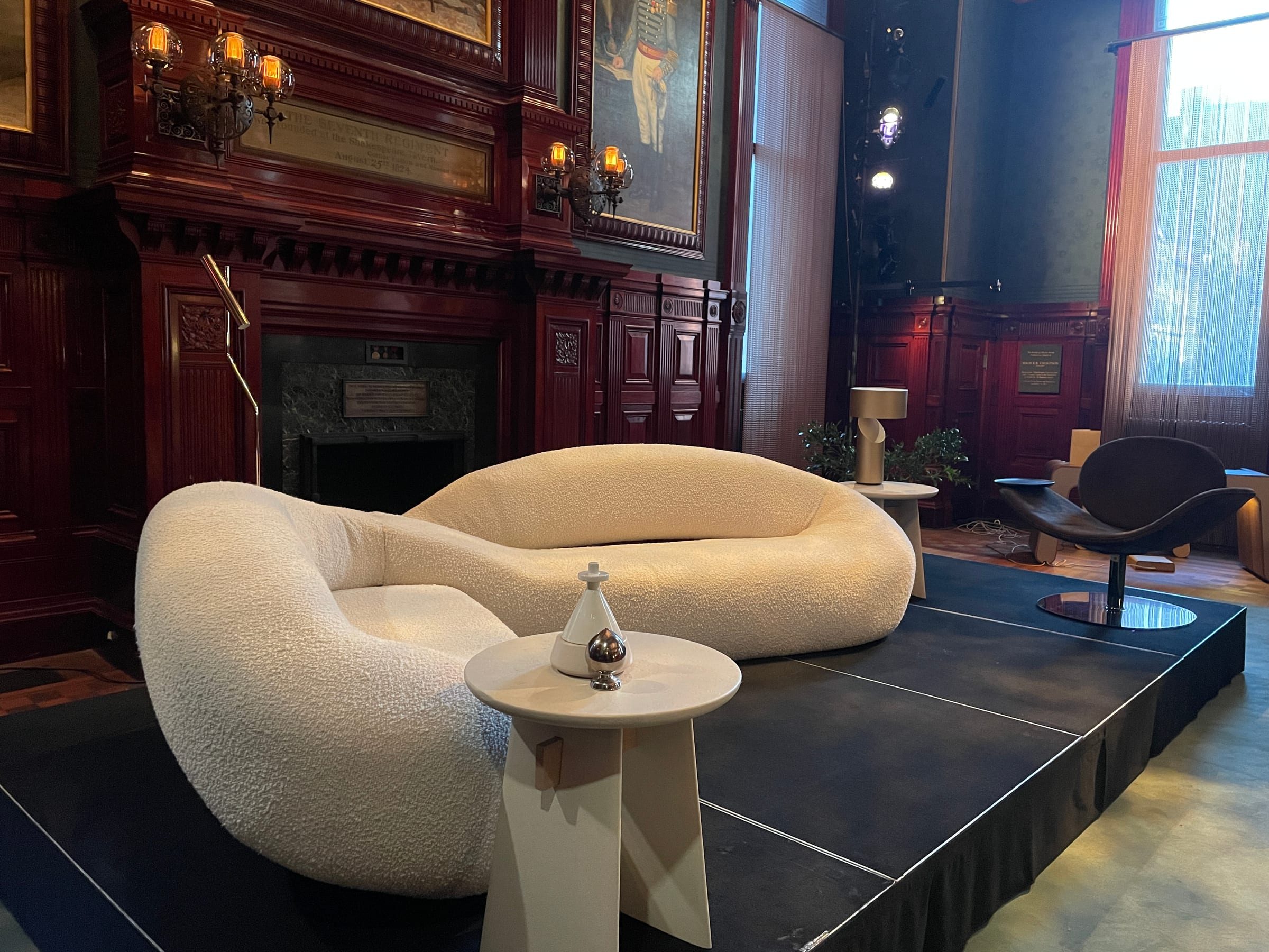 Install in progress ahead of a trade or design event opening.